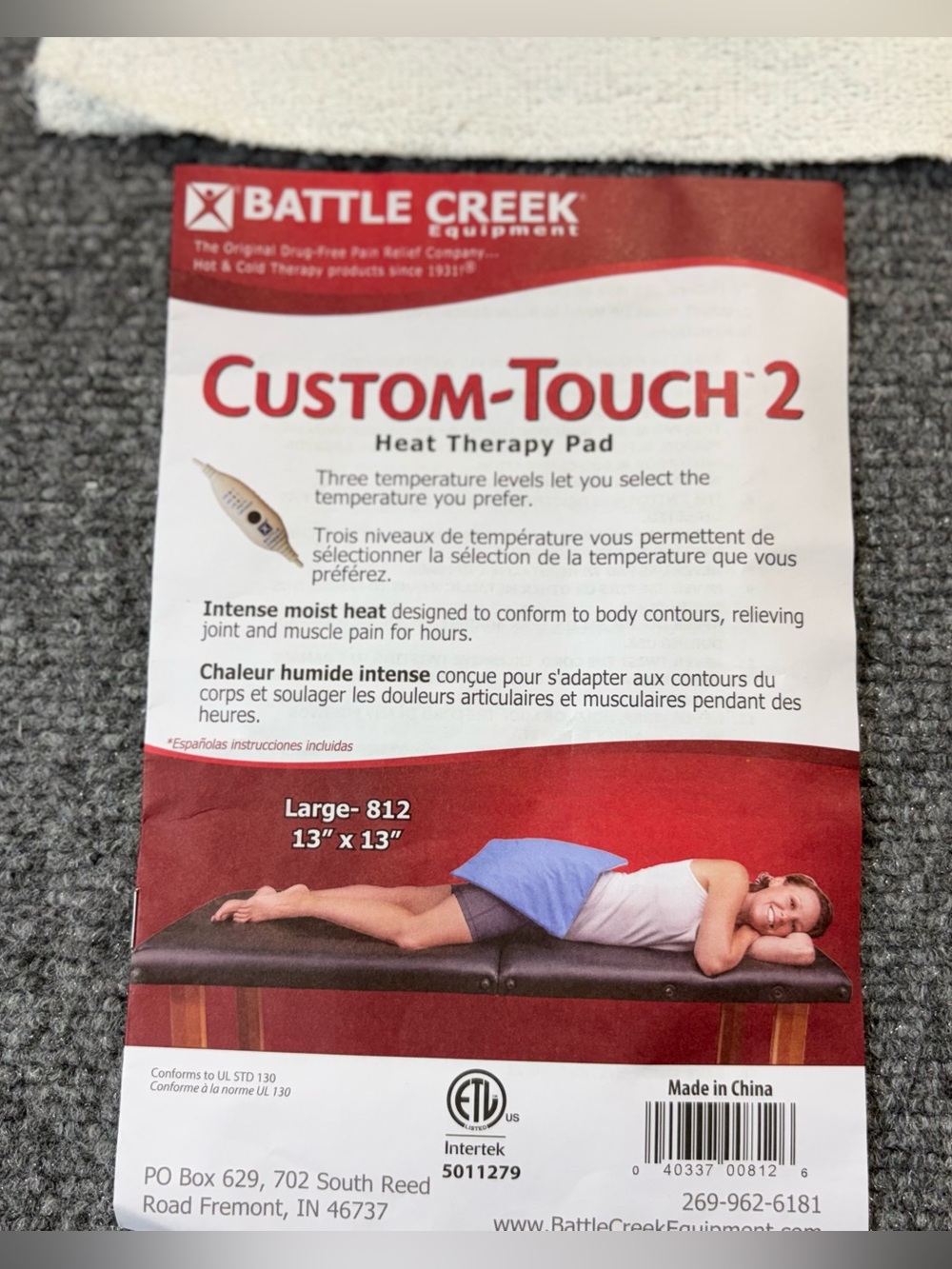 BATTLE CREEK CUSTOM-TouCH 2 Heat
Therapy Pad Large 812 13X13